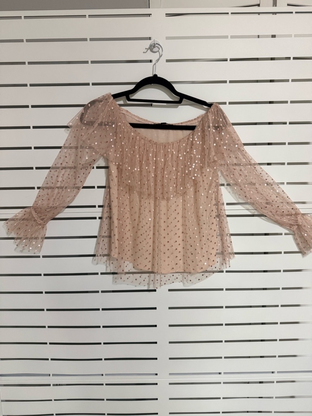 INC International Concepts Blush Sheer Polka Dot Off-Shoulder Top